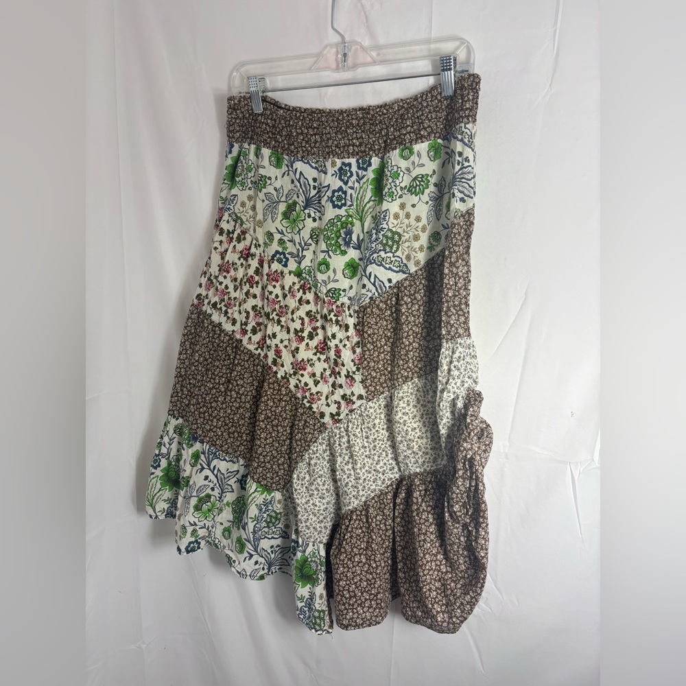 Y2K Cottagecore Patchwork Asymmetrical‎ Boho 100% Cotton Midi Skirt Size L - Picture 16 of 16
